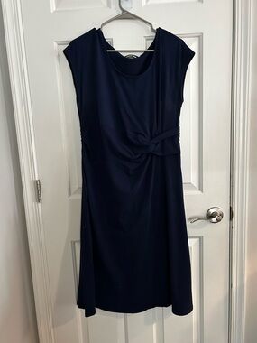 Lands' End Navy Twist-Waist Midi Dress